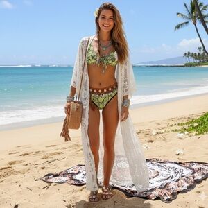 Bikini set size large green neon and black snake print design like new